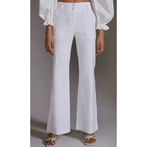 Maeve Naomi Wide Leg Pants Size 10 White Linen Magic Fabric Casual Anthropologie - Picture 1 of 13